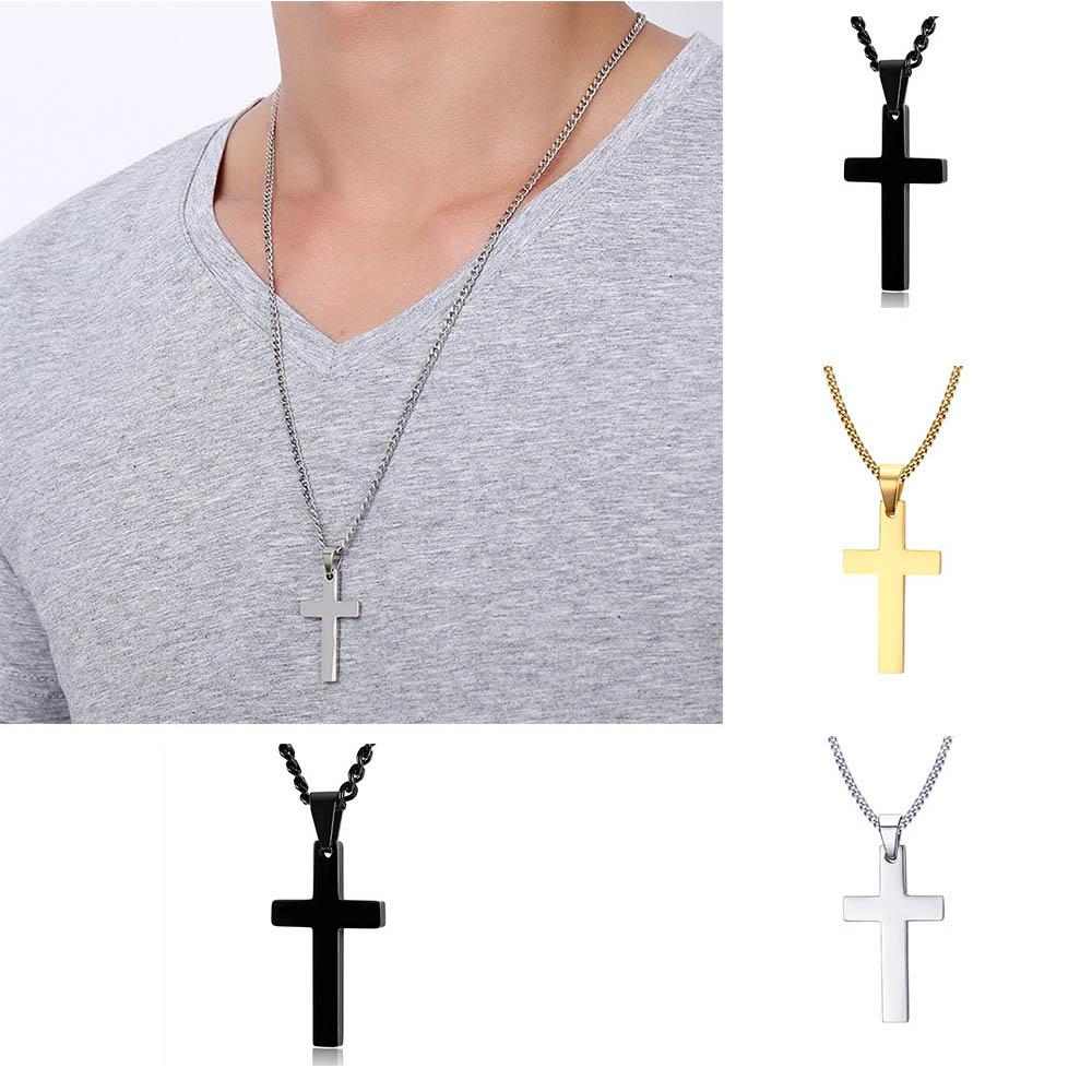 Jewelry Statement Alloy Stainless Steel Cross Pendant Link Chain Men Necklace
