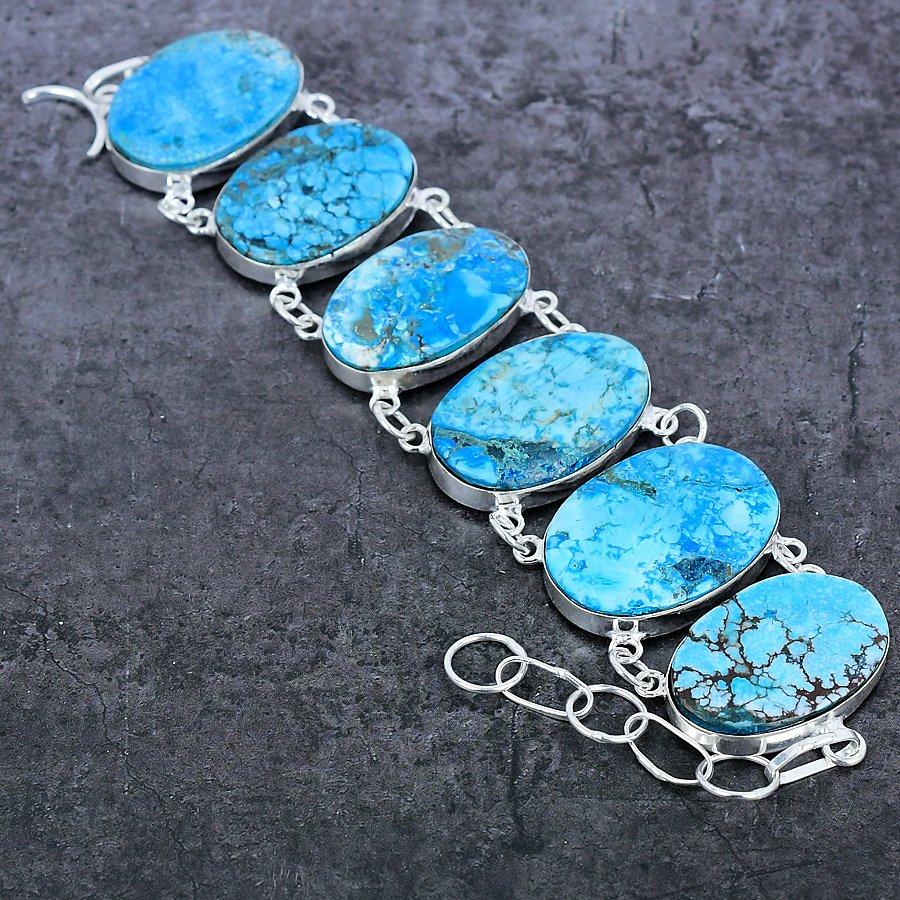 Tibetan Turquoise Gemstone 925 Sterling Silver Bracelet7-8"