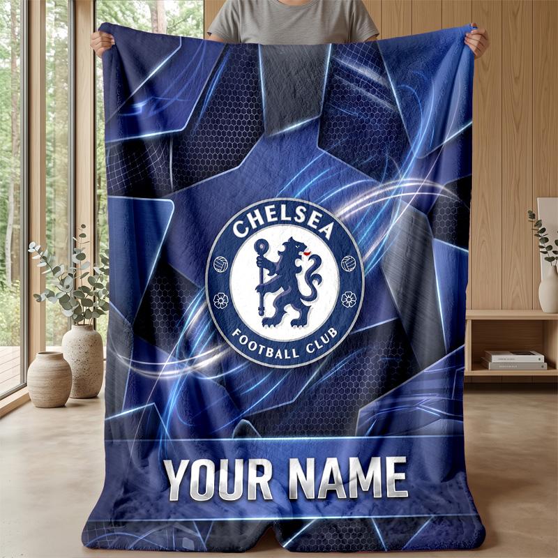 Custom Text Flannel Throw Blanket, Lightweight Cozy Bed Sofa BlanketChelsea FC