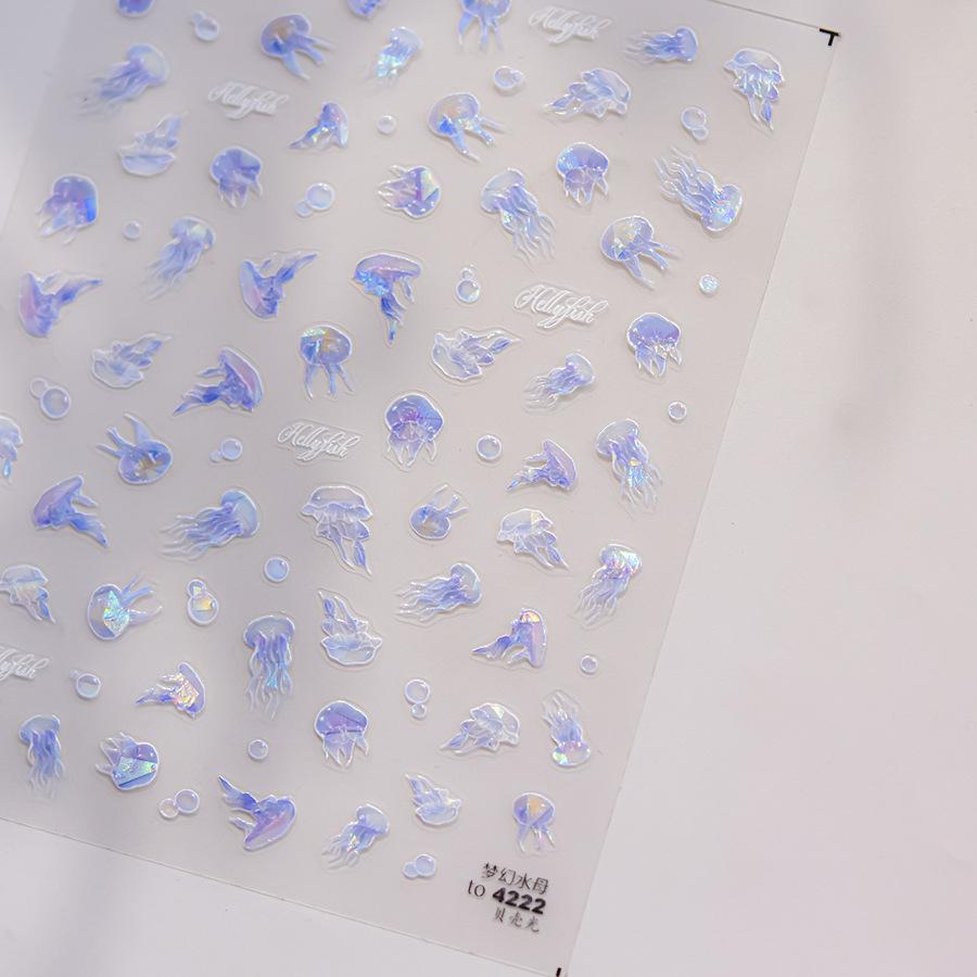 Goldfish in Bag 5D Nail Art Sticker Jelly Like Translucent Goldfish with Bubble Cute Aquatic Manicure Decal DIY
