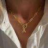 Набор из 1 ожерелья с прямоугольной скрепкой и 26 буквами, кулон с заглавной буквой для женщин, ожерелье-цепочка из нержавеющей стали с буквами