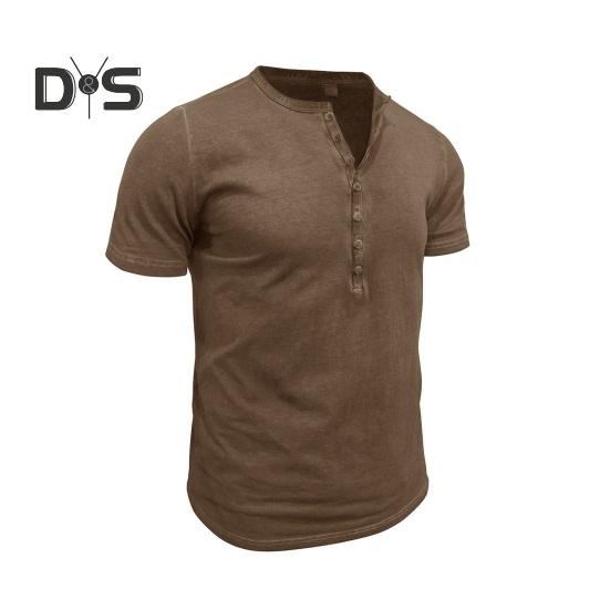 Мужская футболка с воротником Генри, короткий рукав, однотонная футболка с воротником на пуговицах, повседневная футболка-пуловер для спорта, путешествий, офиса
