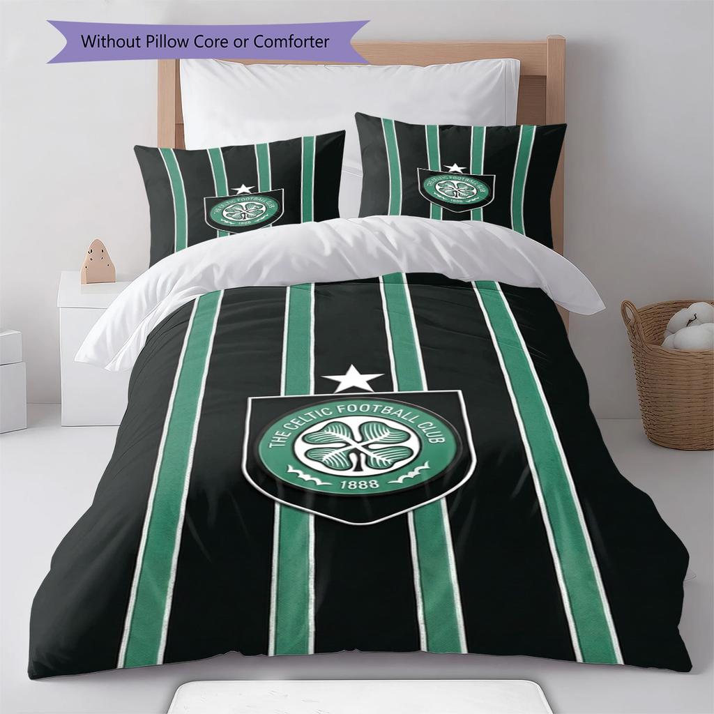 Celtic FC Logo Pattern Bedding Set Quilt Cover Pillowcase Home Decor Gift (1 * duvet cover + 2 * pillowcase, without core)