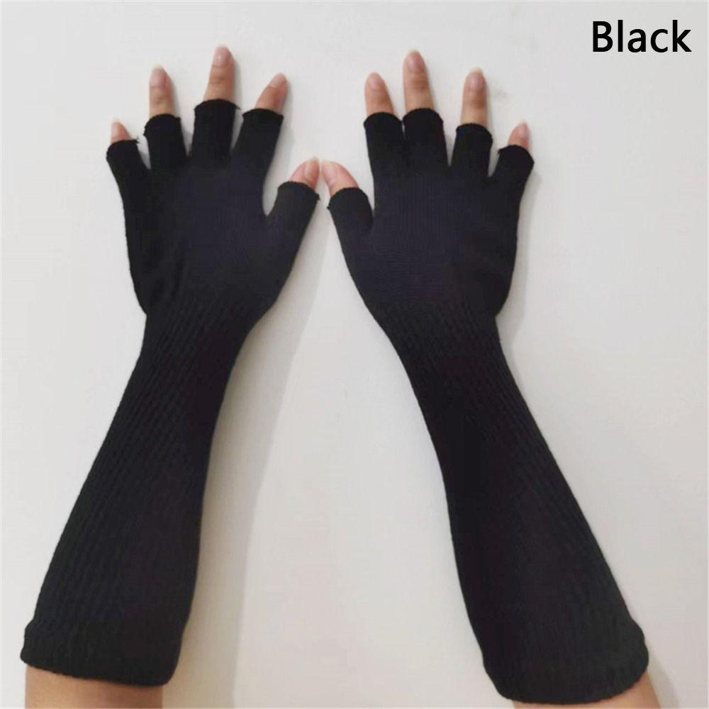 Unisex Warm Knitted Half Finger Gloves Work Gloves Elbow Long Arm Warmers