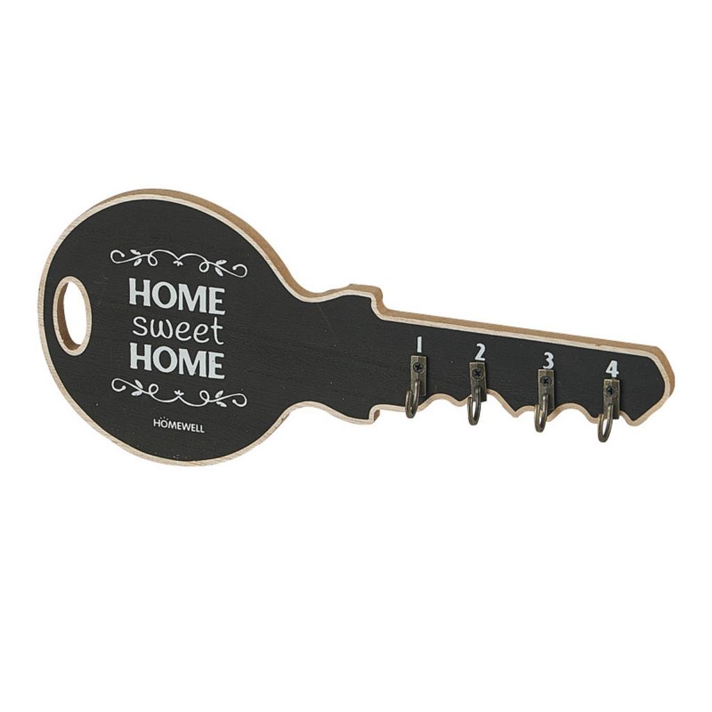 4 крючка, декоративный держатель ключей для стены, дизайн Home Sweet Home, черный