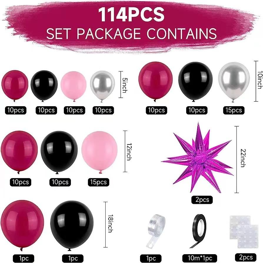 Черно-розово-красный набор гирлянды из воздушных шаров, взрывающаяся звезда, алюминиевый шарик, украшение для дня рождения девочки, девичника