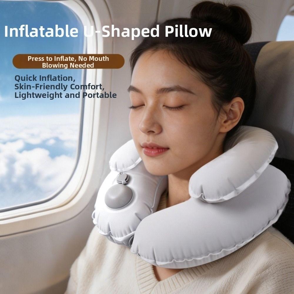 Soft Flocking Inflatable Pillow Portable Cervical Support Cushion Napping Neck Headrest Car Nap