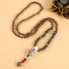 Retro Versatile Men's and Women's Sweater Chain Long High-end Wooden Pendant Buddha Bead Necklace Pendant Cotton and Linen Accessories