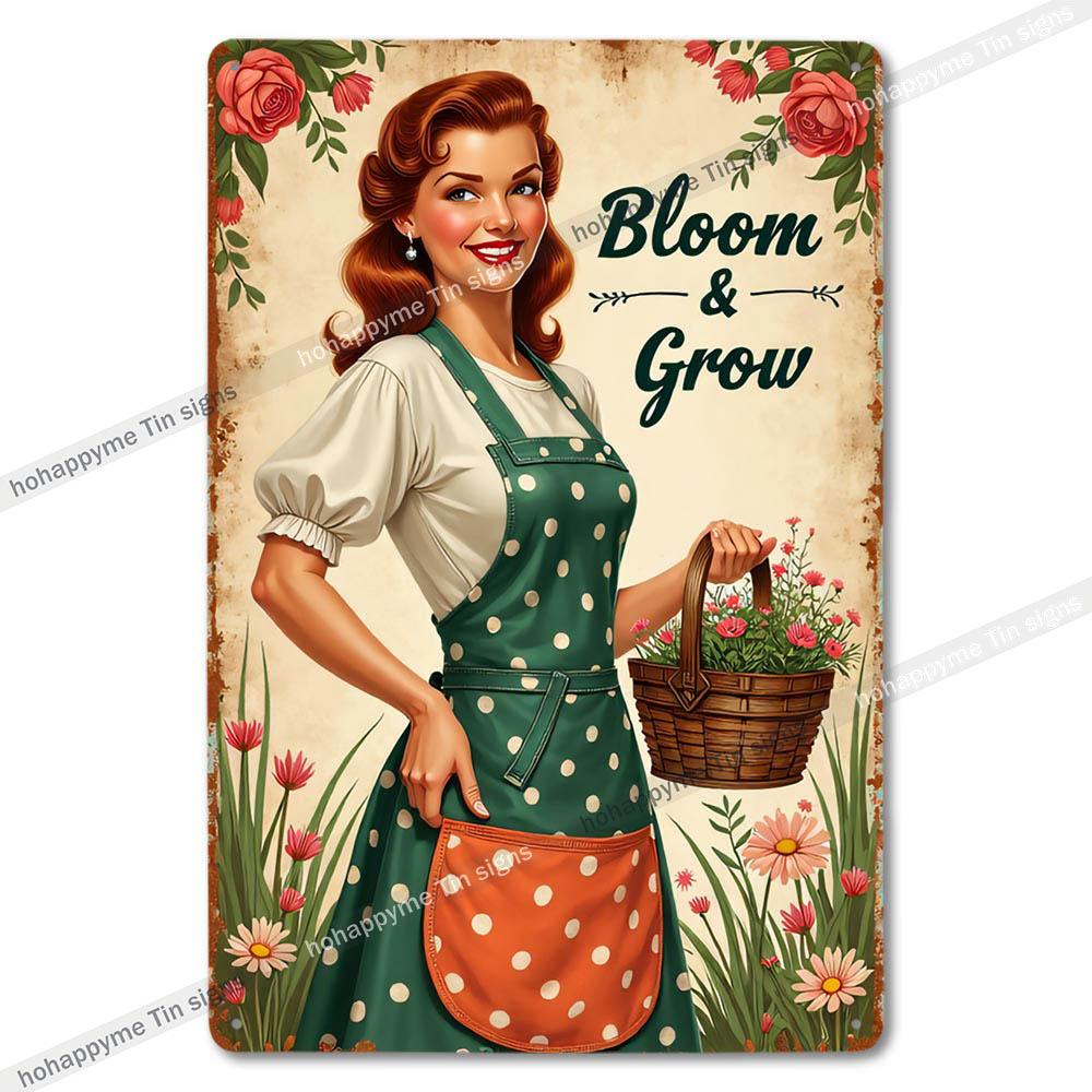 Retro Floral Metal Tin Signs Home Decor Wall Art Garden Farmhouse Country Kitchen Bathroom Living Room