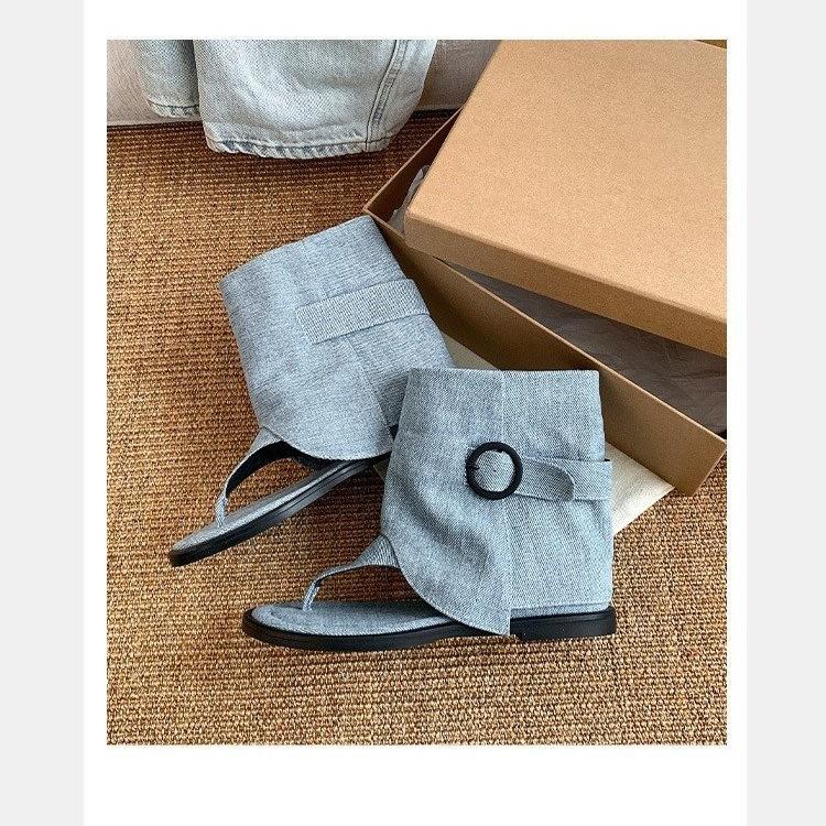 Женские туфли на плоской подошве, классные ботинки, сандалии, дизайнерские повседневные сандалии с застежкой-молнией, новинка лета 2024 года, женские модные ковбойские сапоги в стиле вестерн, Zapatillas