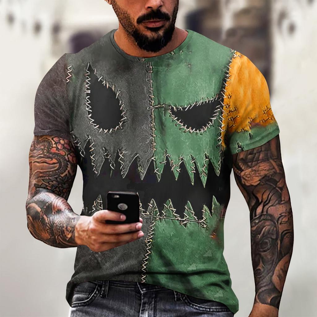 Halloween T Shirt Men's Casual Round Neck Blood Splatter Pattern Tops Horror Bloody Printed Short Sleeve Tops