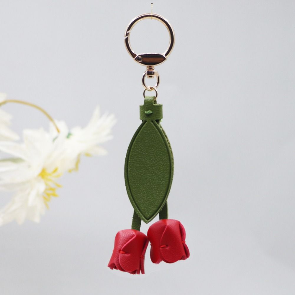 PU Leather Tulip Bag Pendant Sweet Car Key Chains Elegant Fresh Backpack Decoration Girl