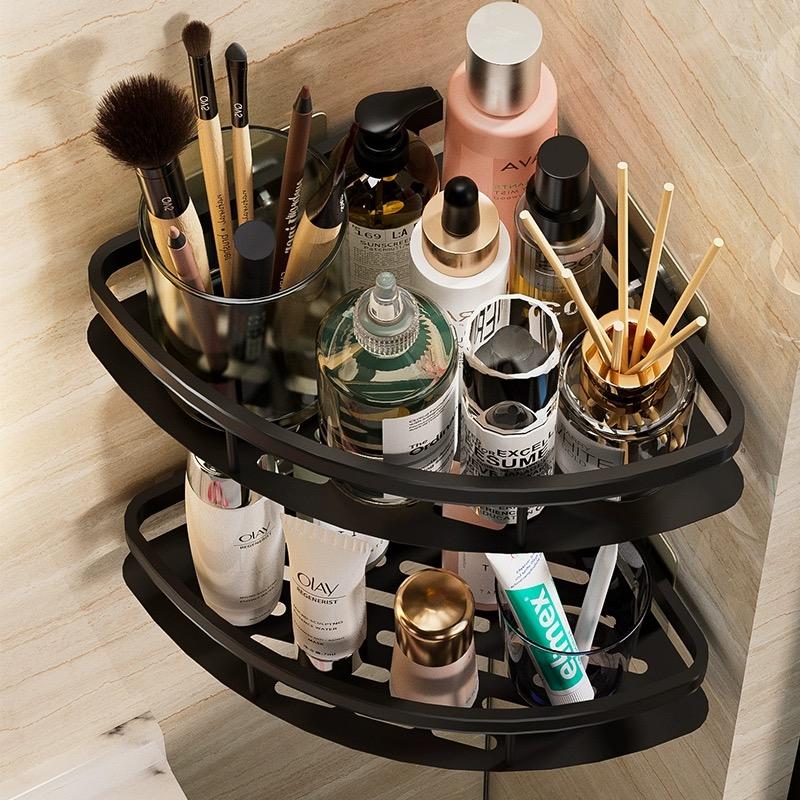 Aluminum Alloy Bathroom Shelf Shampoo Rack Shower Shelf No Drilling Wall Shelf Kitchen Storage Organizer