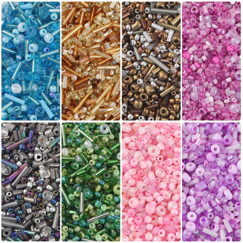 15000pcs Mixed Shapes Sizes Glass Seed Beads Multi Colors Round Bugle Glass Bead For DIY Jewellery Craf Making Garment Beading Embroidery Accessories