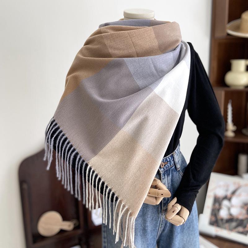 Scarf Women's Autumn and Winter New Warm Imitation Cashmere Large Plaid Shawl Scarf