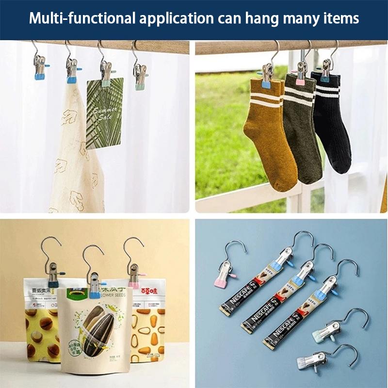 10Pcs Stainless Steel Clothes Hangers with Clips, Hanging Underwear Socks Stockings Drying Rack