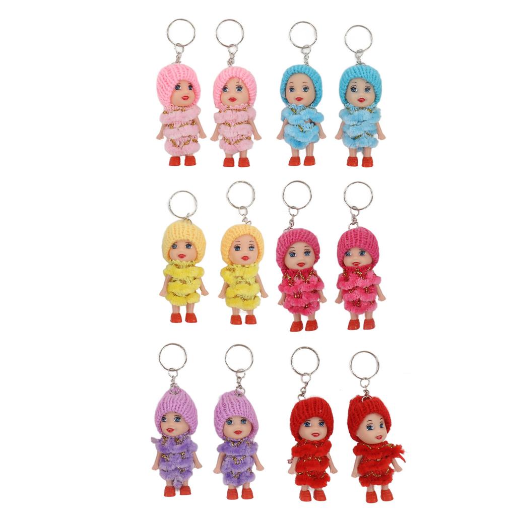 12 Pcs Mini Doll Keychain Lovely Tiny Dolls Keychain Portable Handbag Key Ring for Birthday Gift