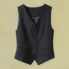 Women Vest Sleeveless Single-breasted Western Style Slim Fit Cardigan Suit Coat Pure Color V Neck Formal