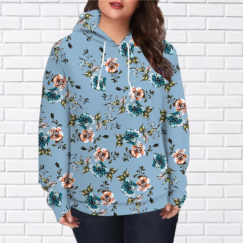 Autumn New 3D Printed Digital Camellia Printing Hoodie Women Baseball Uniform