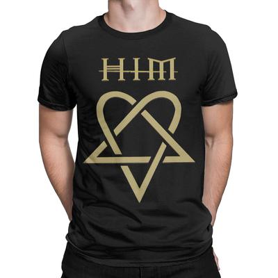 Футболка Him Band Heartagram Gold для мужчин и женщин с принтом, хлопковая одежда.
