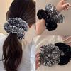 Sequin Velvet Hair Scrunchies Black and Silver Ponytail Holder Party Hair Accessories  for Women