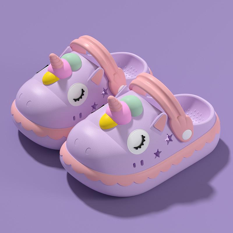 Детские тапочки для девочек-единорогов, летние тапочки для принцессы, милые мультяшные детские тапочки для дома, нескользящие тапочки для девочек с отверстиями