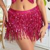 Женская юбка для танца живота с цепочкой, кисточками, пайетками, 3 слоя, на шнуровке, в стиле бохо, клубная одежда для выступлений, мини-юбка для латинских танцев, короткая юбка для тренировок, бедра, талия