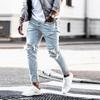 Men New Hip Hop Jean Trousers Mens Solid Color Hole Skinny Vintage Jeans Fashion Washed Ripped Slim Denim Pants for Men