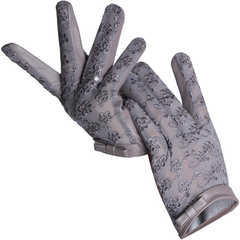 Кружевные кожаные перчатки Черные короткие перчатки из овчины