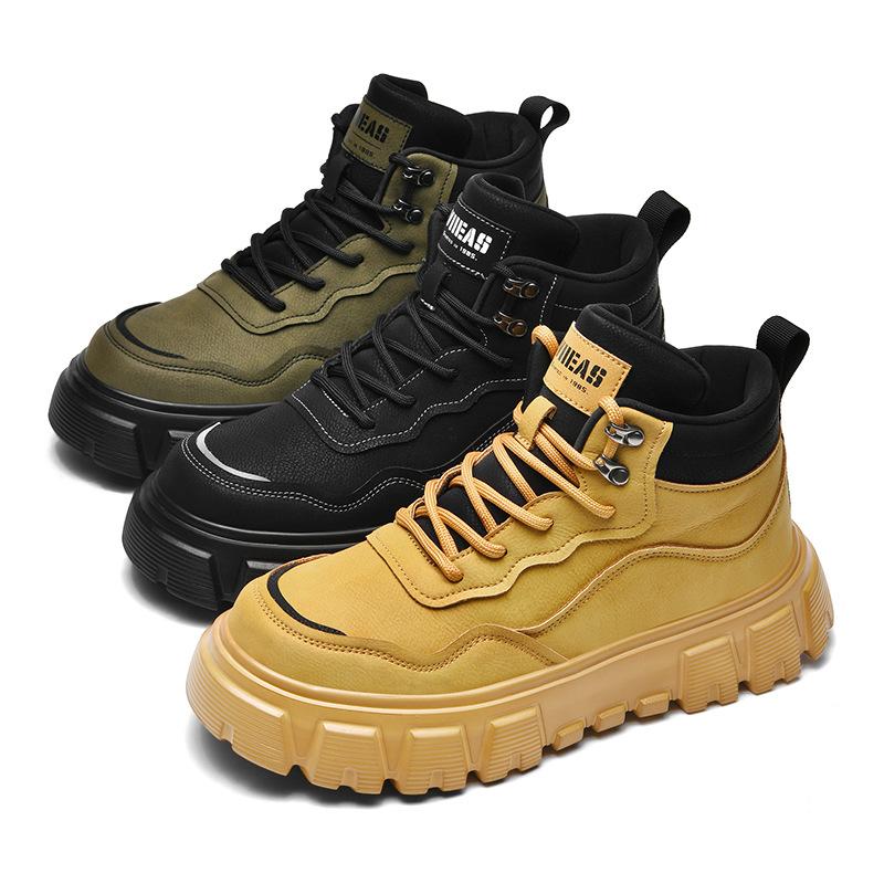 Men's Shoes Thick Sole Light Luxury Versatile Trendy Shoes Men's Fashionable Leather Boots Spring New Short Boots Casual Martin Boots