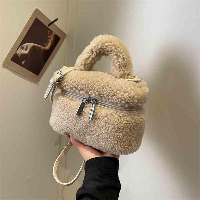 Сумка из овечьей шерсти для женщин, осень-зима, однотонная, мягкая, плюшевая, маленькая квадратная сумка, простая, универсальная, на одно плечо, сумки через плечо