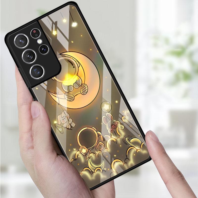 Стеклянный чехол для телефона для Samsung Galaxy S22 S21 S20 Ultra FE S9 S10 S8 Plus Note 20 10 Lite 9 8, чехол, милый в космосе, астронавт