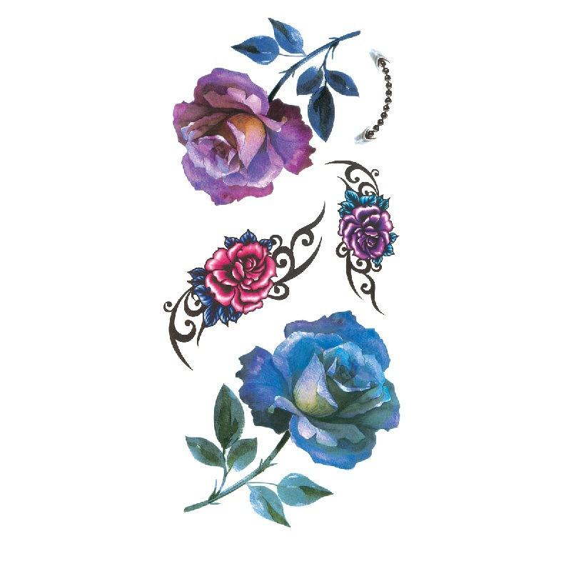 Наклейка с изображением цветка голубой розы, большой узор в виде цветка сливы, водонепроницаемая наклейка с изображением цветка на руке, образец татуировки