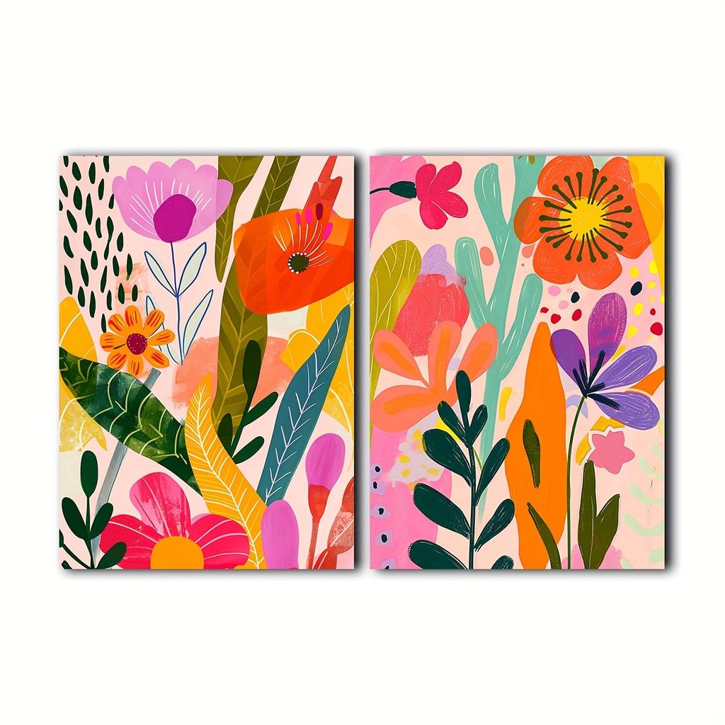 2pcs Modern Bohemian Spring Summer Floral Wall Art Poster Abstract Botanical Flower Posters Paintings Living Room Decor Gift