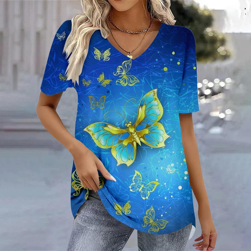 Women's Oversized V-neck T-shirt 3D Stripe Printed Tees Summer Fashion Top Blouse Female Clothing 2025 Trendy Women's T-Shirts