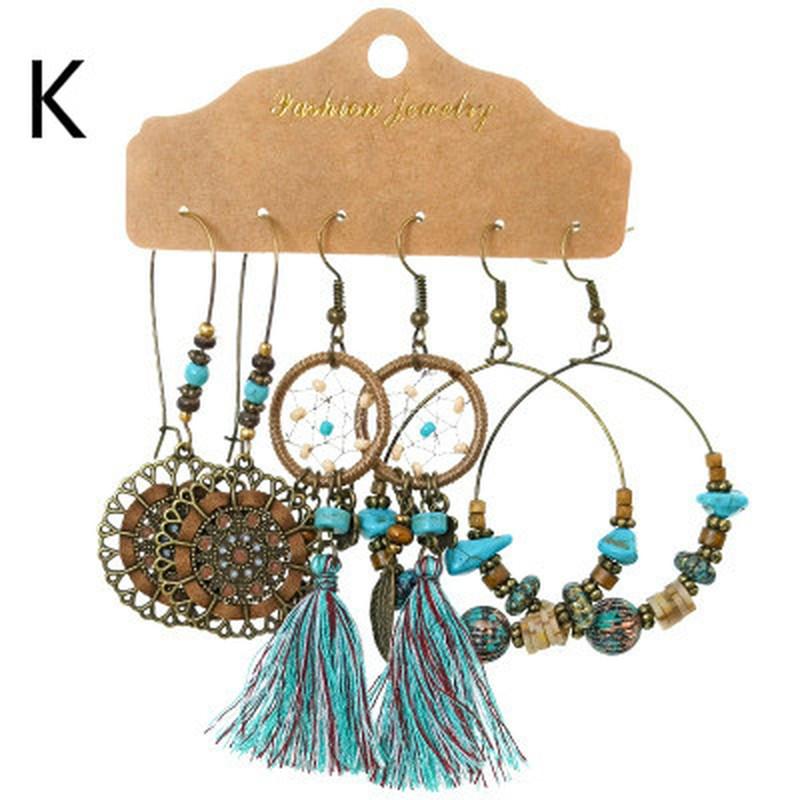 Винтажные большие круглые разноцветные серьги из бисера, комплект для женщин, этнические серьги в стиле бохо с кисточками и перьями, длинные серьги-капли «Ловец снов», ювелирные изделия