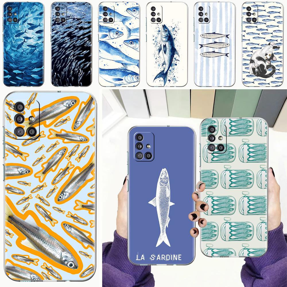 Чехол для телефона Samsung A15 A13 A35 A55 A51 A71 A41 A31 A21S A05 A17 A23 A25 A33 A53 A73 5G A07 4G Чехол Сардины водный продукт