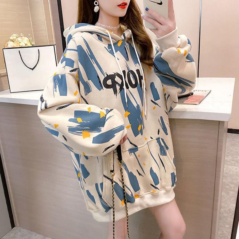 Spring and Autumn Women's Sweatshirt Enlarged Loose Versatile Western-style Long-sleeved Hooded Sweater