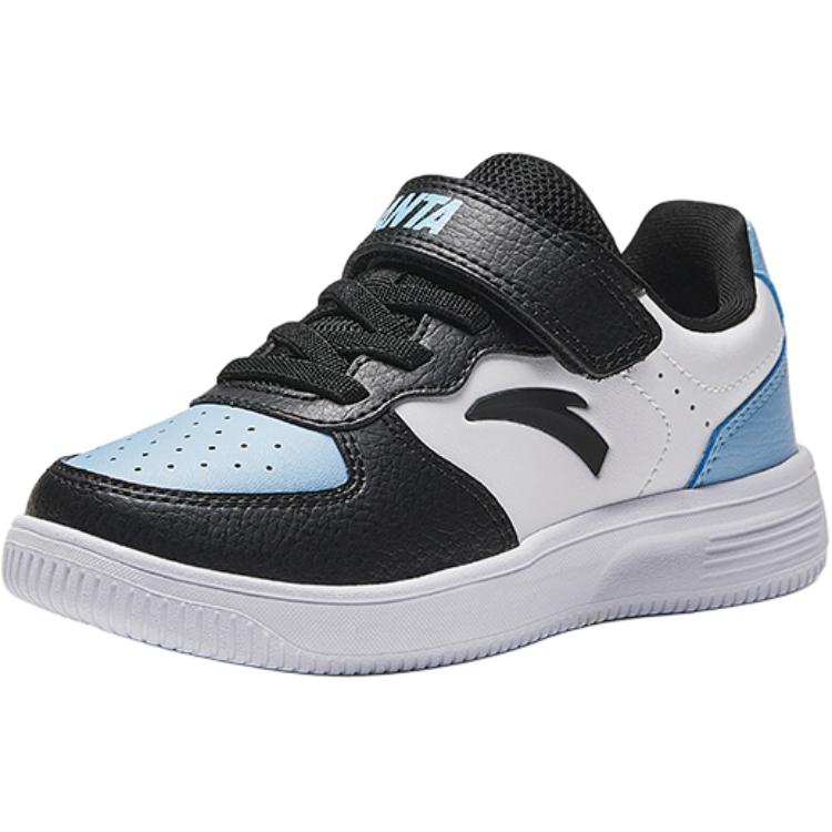 Anta Kids Synthetic Leather Simple Versatile Lightweight Shock Absorption Low-Top Kids Skate Shoes Kids Sneakers Black Blue White A12449988-2