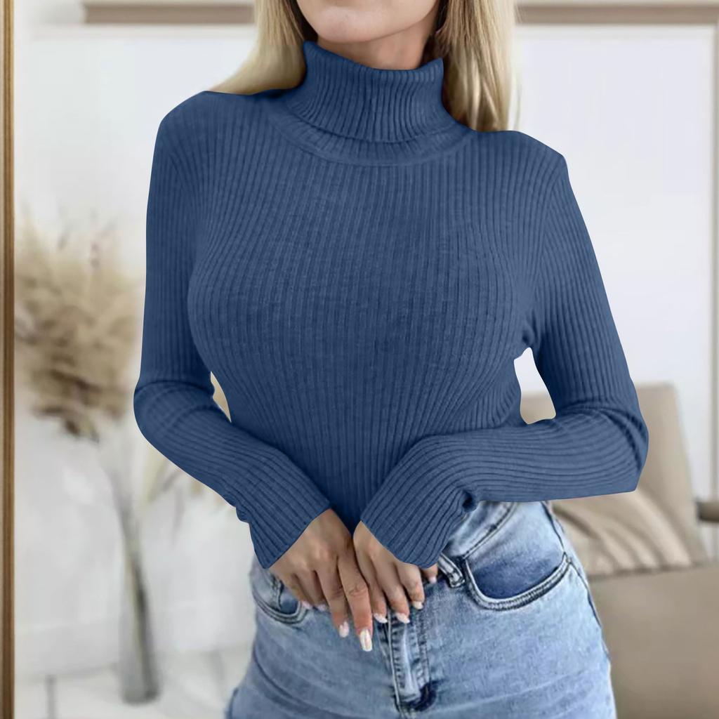 Women's Fashion Casual Solid Color Sweater Long Sleeve Slim Sweater Pullover Top