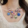 Metal Chain Enamel Floral Necklace Layered Bohemian Collarbone Chain Flower Pendant Necklace  Gift