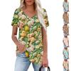 Ladies' Casual V-neck Short Sleeved Shirt With Pleated Easter Print On The Chest