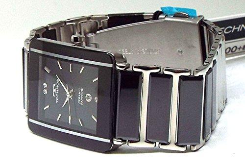TECHNOS Мужские часы Classic Ceramic Black Dial с браслетом из натуральной кожи TSM903TB-SET