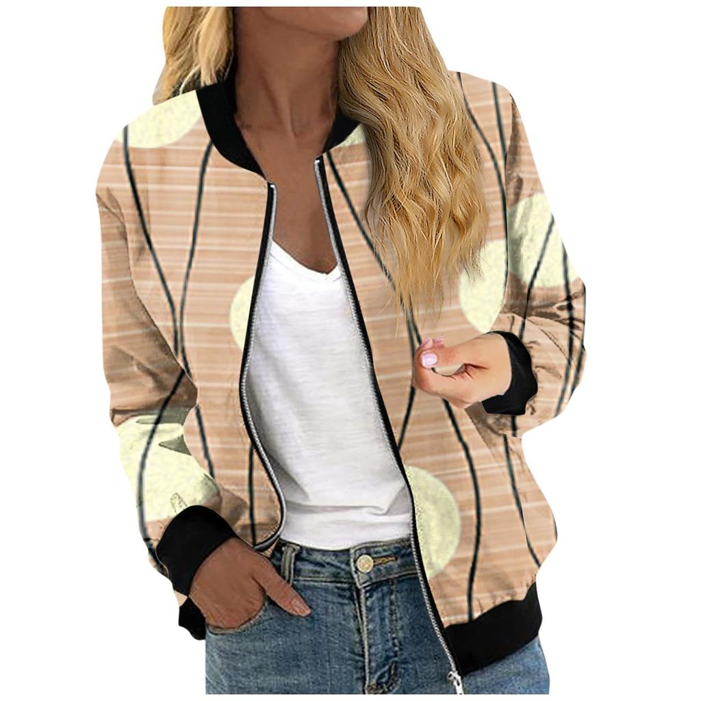 Jackets For Women Long Sleeve Lightweight Zip Up Cropped Fashion Print Outerwear Casual Quilted Jackets Whith Pockets