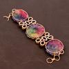 Солнечный Кварц, Рубелит Драгоценный Камень Медная Бижутерия Ручной Работы Браслет 7-8 a9Y38