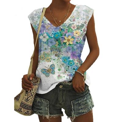 Модные 3D-топы с принтом «Бабочка-цветок», женская летняя уличная одежда, свободный жилет с V-образным вырезом, без рукавов, с открытыми плечами, женская майка