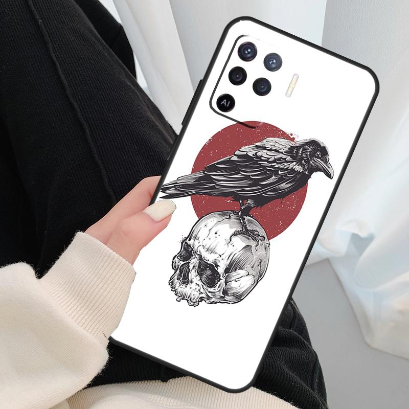 Crow Raven Dark Skull Case For Oppo A18 A38 A58 A78 A98 A80 A60 A40 A96 A76 A16 A94 A74 A54 A15 A17 A57 A77 A5 Pro
