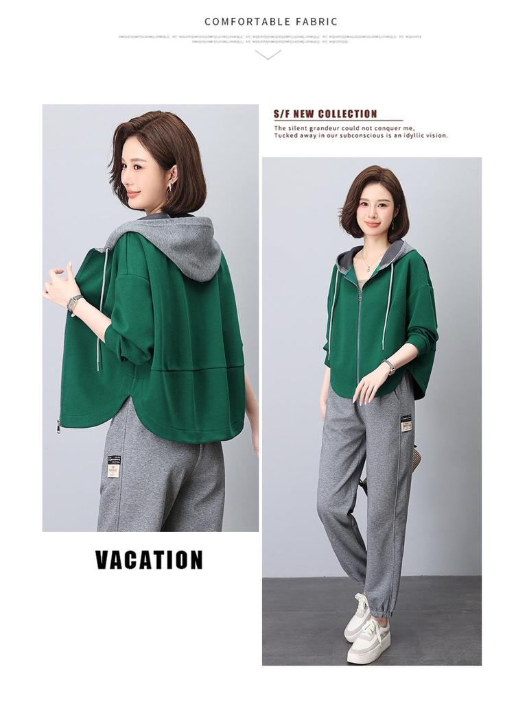 Женский спортивный костюм большого размера - Стильный осенний костюм-двойка для мам среднего возраста