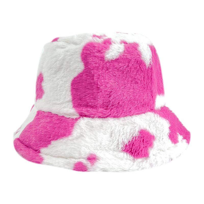 Autumn and Winter Hat Female Sweet Cute Cow Plush Bucket Hat Big Head Circumference Warm Thickened Plush Basin Hat Bucket Hat