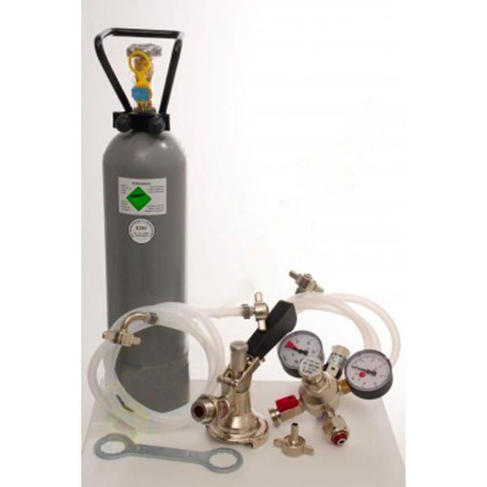 Kit d'accessoires 4 avec 2,0 kg CO2, 2 raccords panier, tuyaux 1,50 m 7 mm, réducteur 2 voies pour systèmes bière 2 lignes